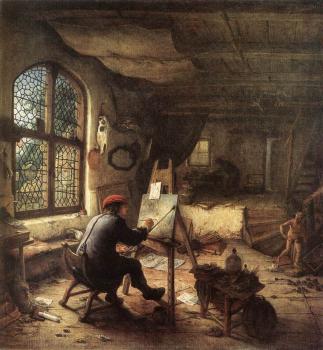 Adriaen Jansz Van Ostade : The Painter in His Studio